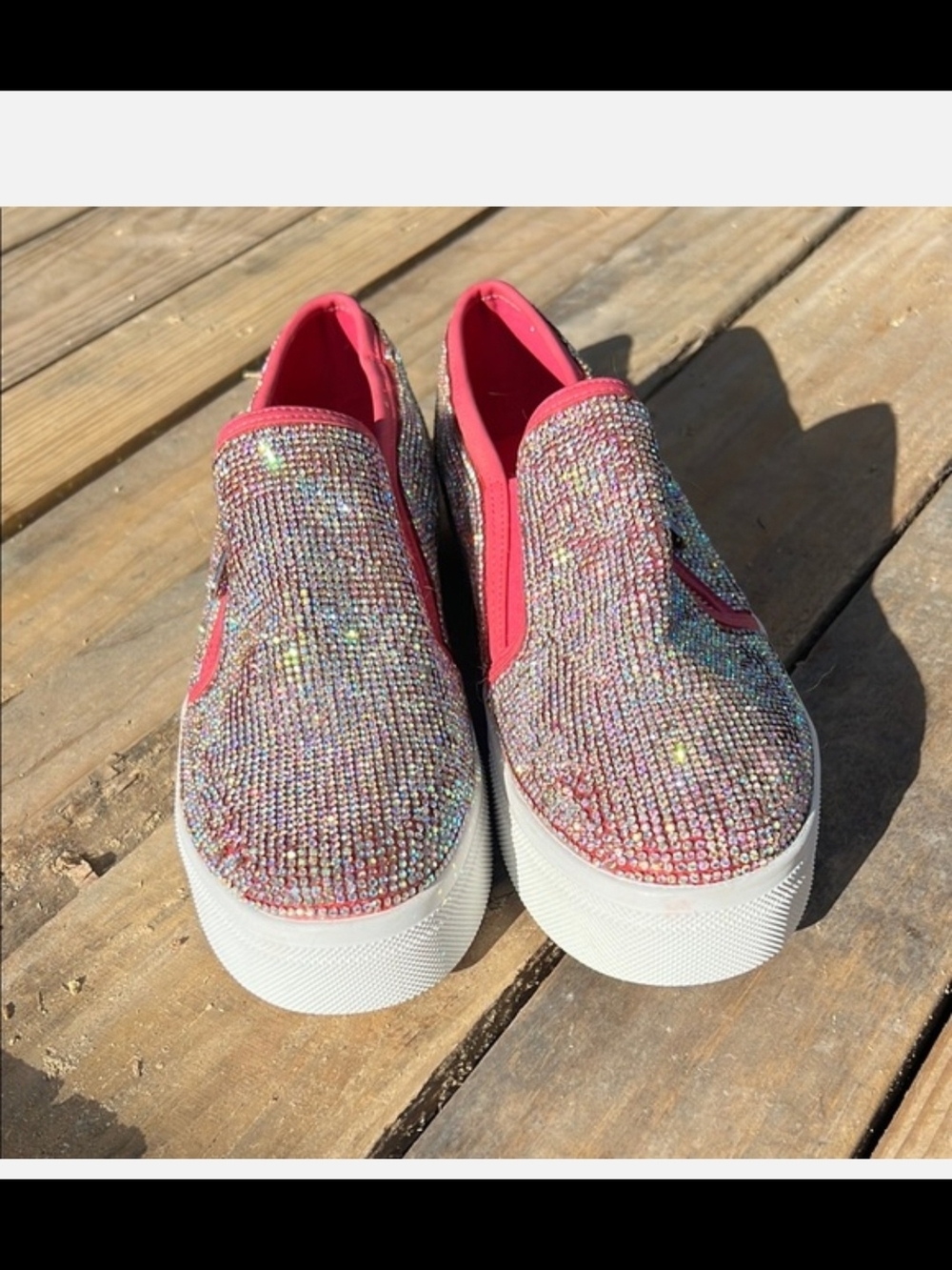 Pink Crystal Embellished Slip-On Sneakers